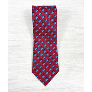 Ermenegildo Zegna Men's Dark Red Navy Blue 100% Silk Tie Ombre Geometric EUC